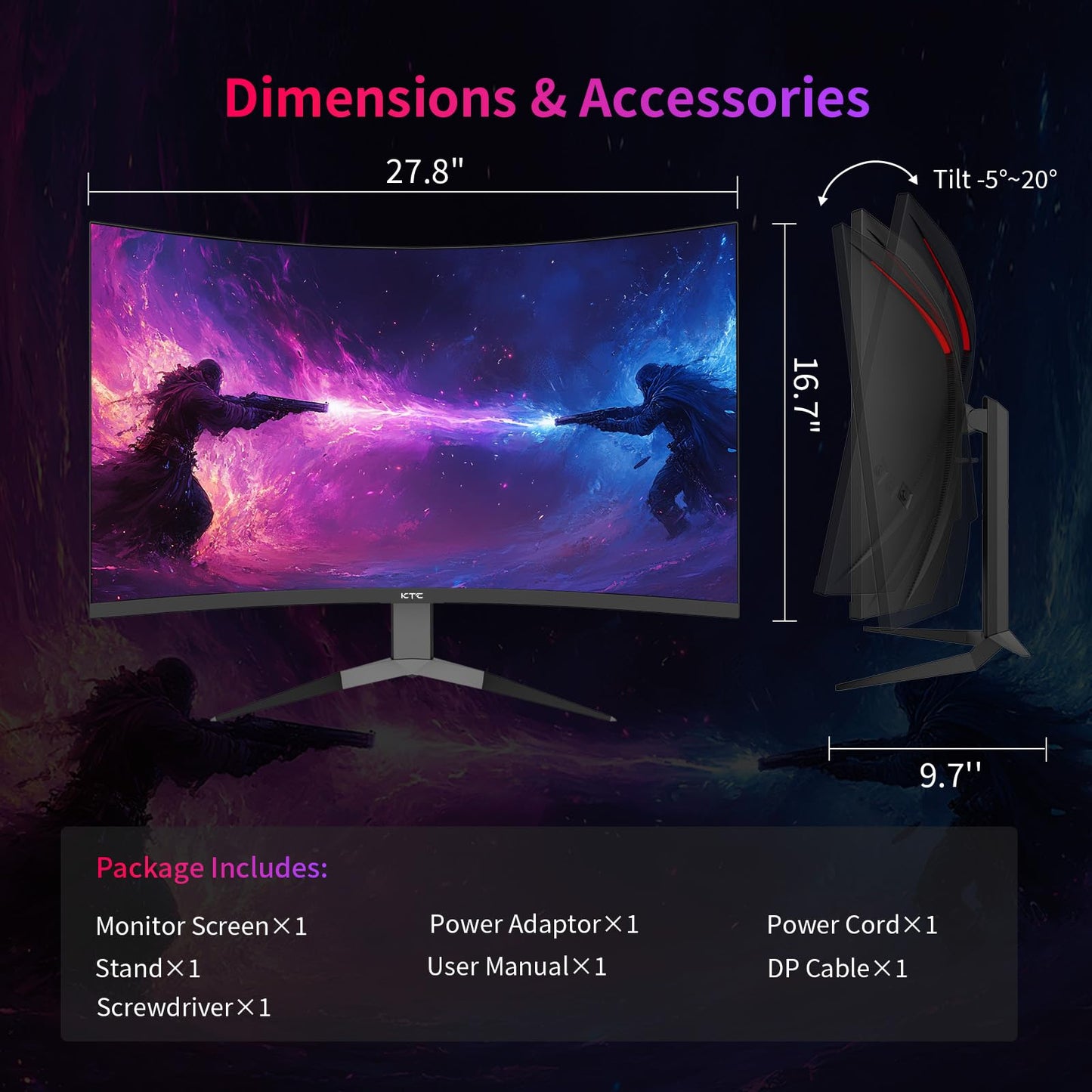 KTC 32 Inch 240Hz Curved Gaming Monitor, 2K 1440P Computer PC Monitor with 1000R 1ms Frameless, Adaptive Sync,122% sRGB, HDMI, DisplayPort, Tilt Adjustable, H32S25E