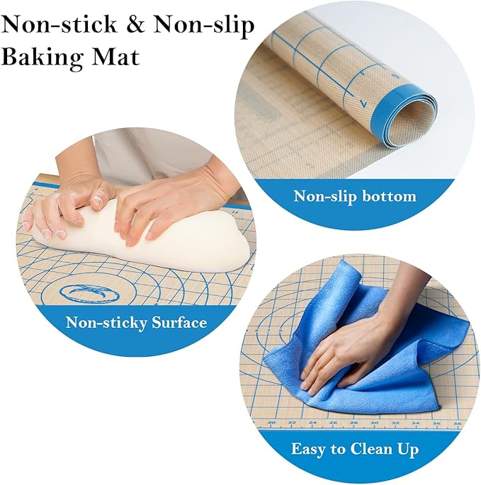 Silicone Baking Mat,28in×20in & 16in×12in Pastry Mat,Measuring Non-slip Dough mat Mats for Baking,Kneading Dough,Table Mats Blue (2Pack)