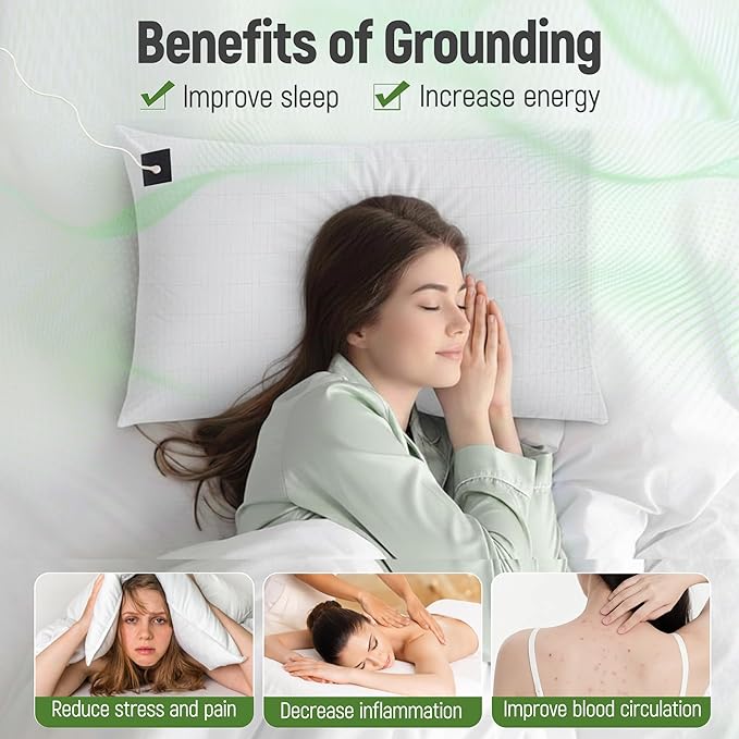 Groundingtop Grounding Pillow Case King,Earth Connected Pillowcase,Bedding.Improve Sleep,Reduce Pain,90% Organic Cotton,10% Silver Fiber (White, 30 * 20 inch)
