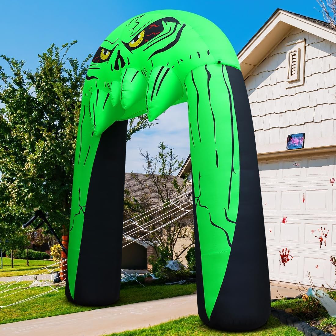 COMIN 10 FT Halloween Inflatables Archway Outdoor Decorations Blow Up Yard Monster Mouth Archway with Built-in LEDs for Indoor Party Garden Lawn Decor