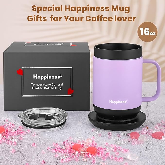 Happiness Smart Heated Coffee Mug,16oz Rechargeable Electric Self Heating Temperature Control Coffee Cup