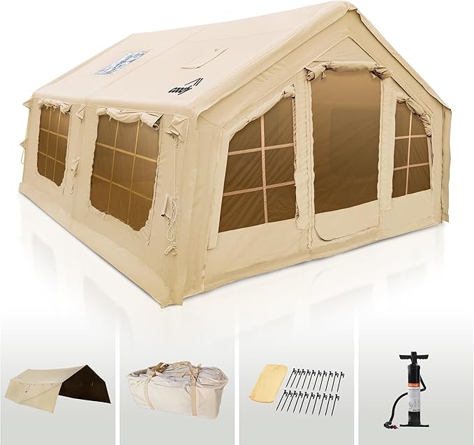 Coody | Rbm Outdoors Koala/Hub/Octopus Inflatable Tents for Camping with Stove Jack, 2/8/10 Person Luxury Canvas Blow Up T...