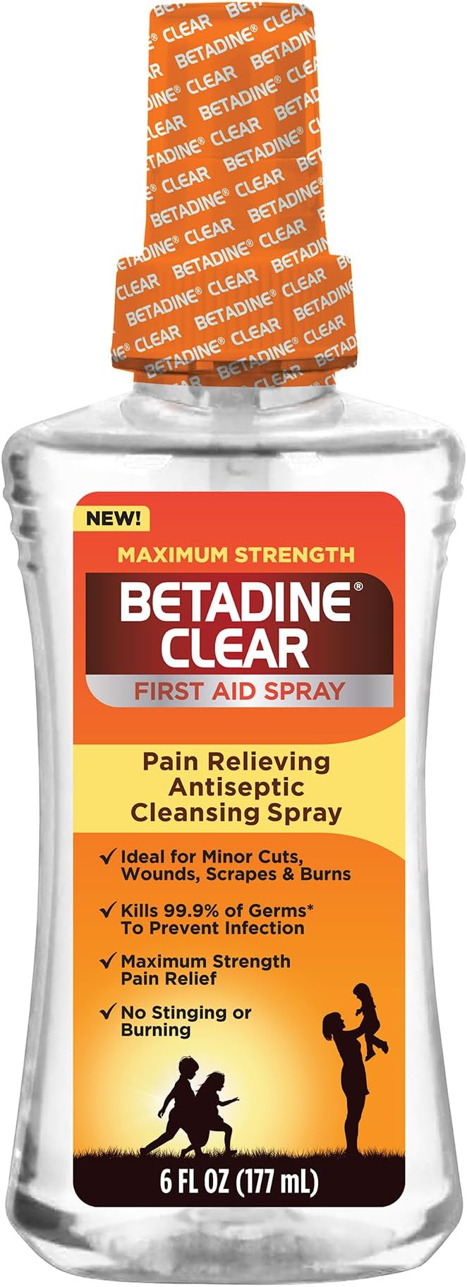 Betadine Clear First Aid Spray, Max Strength Pain Relieving Antiseptic Cleansing Spray, No Stinging, Kills 99.9% of Germ...