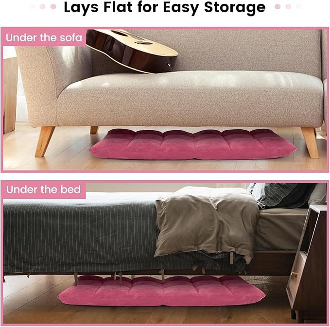 MAT EXPERT 14-Position Floor Chair, Floor Gaming Chair w/Soft Coral Fleece, Alloy Steel Frame, Padded Lazy Couch Recliner, Floor Chair with Back Support for Reading, Meditating, Playing Game (Pink)