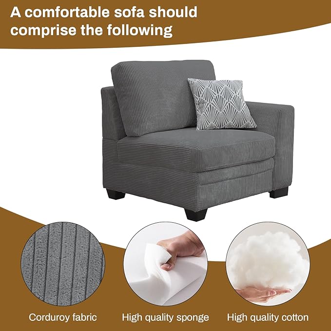 Legend Vansen Oversized Modular Sectional Sofa,6 Seat U Shaped Couch with Ottoman,Corduroy Sofa with Deep Seat,Convertible Large Sectional Couches for Living Room (Grey, U-6)
