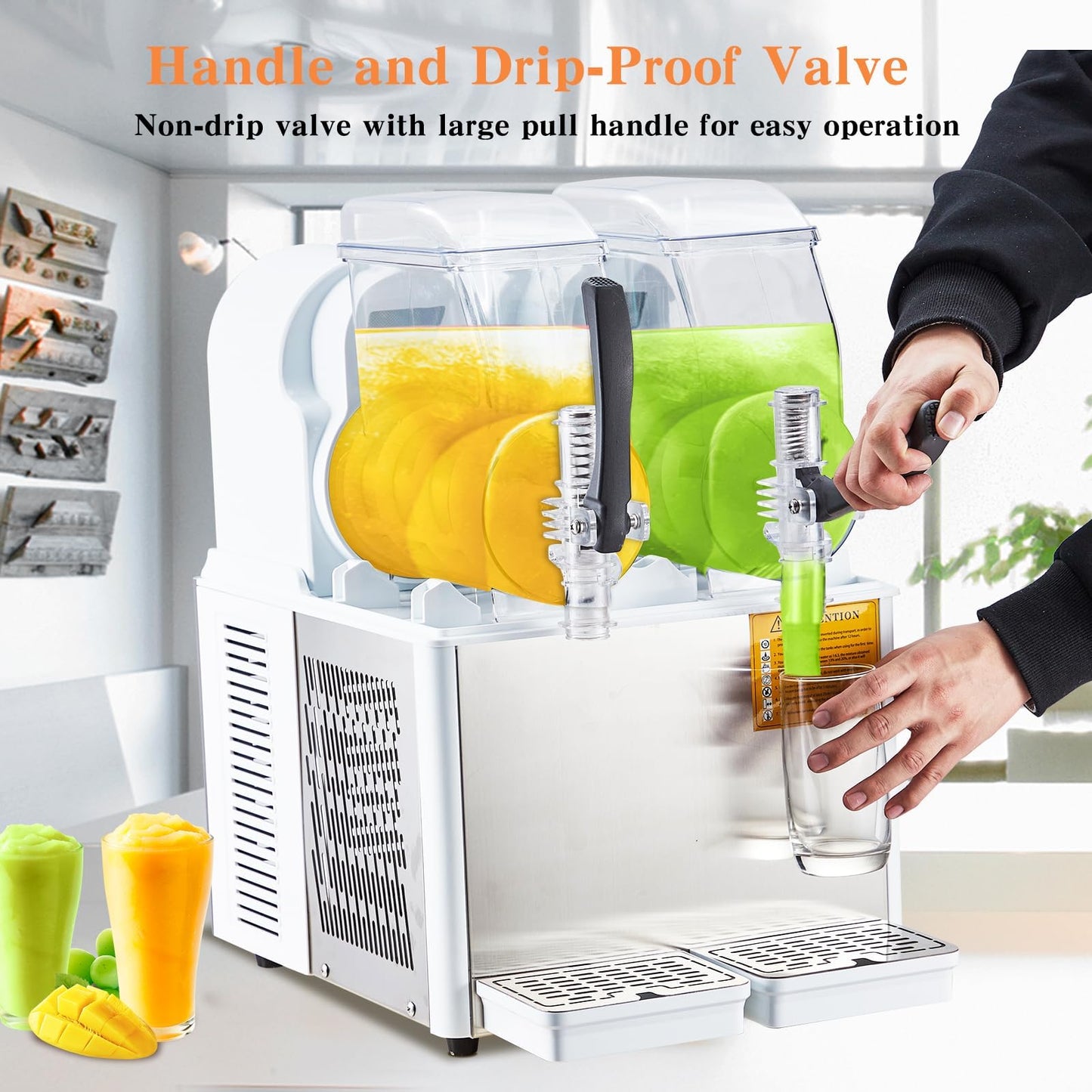 Dual-Tank Commercial Slushie Machine,2 Tank Slushie Machine for Home,4L x 2 Tanks,370W Self-Cleaning Stainless Steel, Simultaneous Two-Flavor Operation, High-Volume Frozen Drink Maker for Cafes & Bars