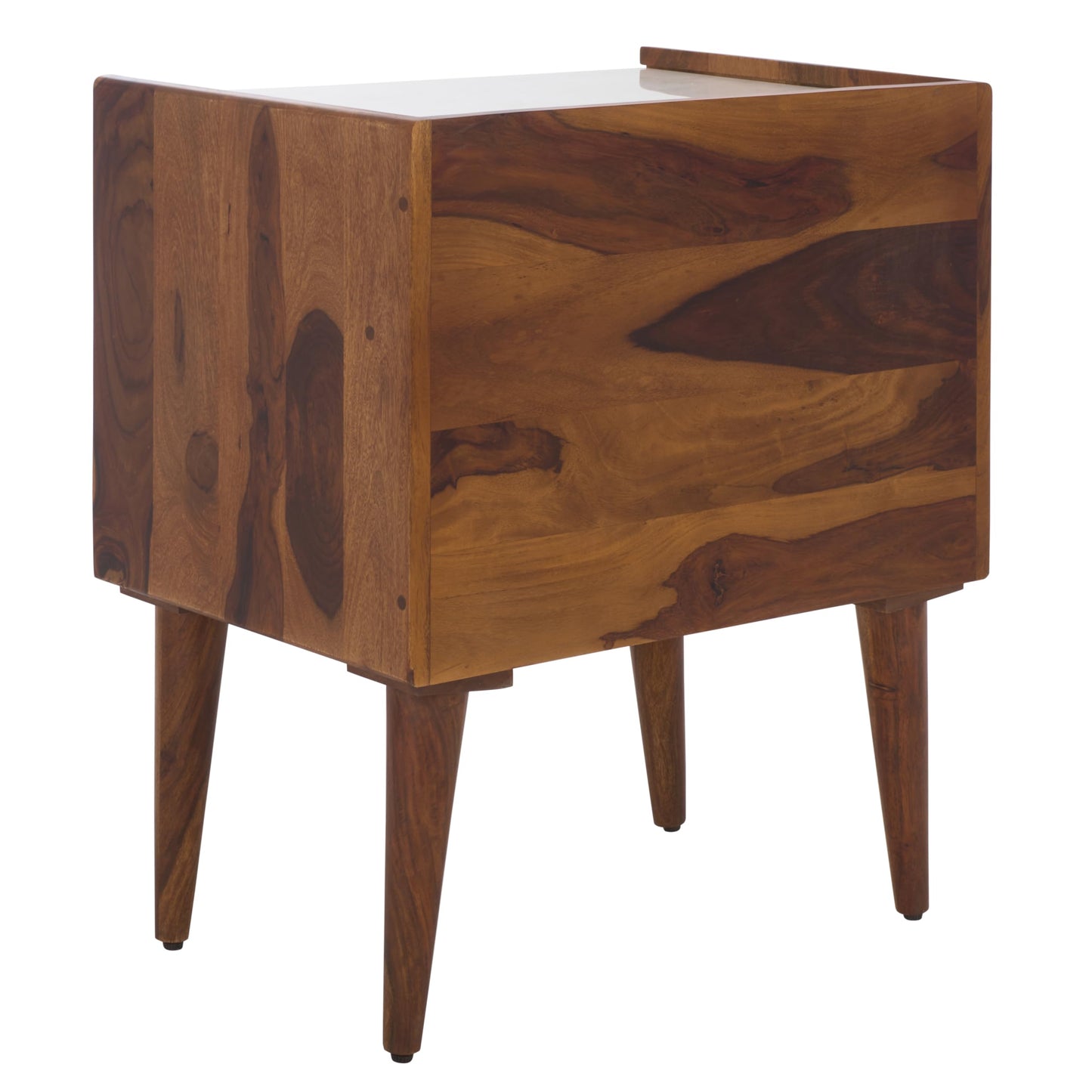 SAFAVIEH Home Collection - Alexi 2-Drawer Nightstand Table with White Marble Top, Brown Mid-Century Bedside Storage, Fully Assembled (NST3701A)