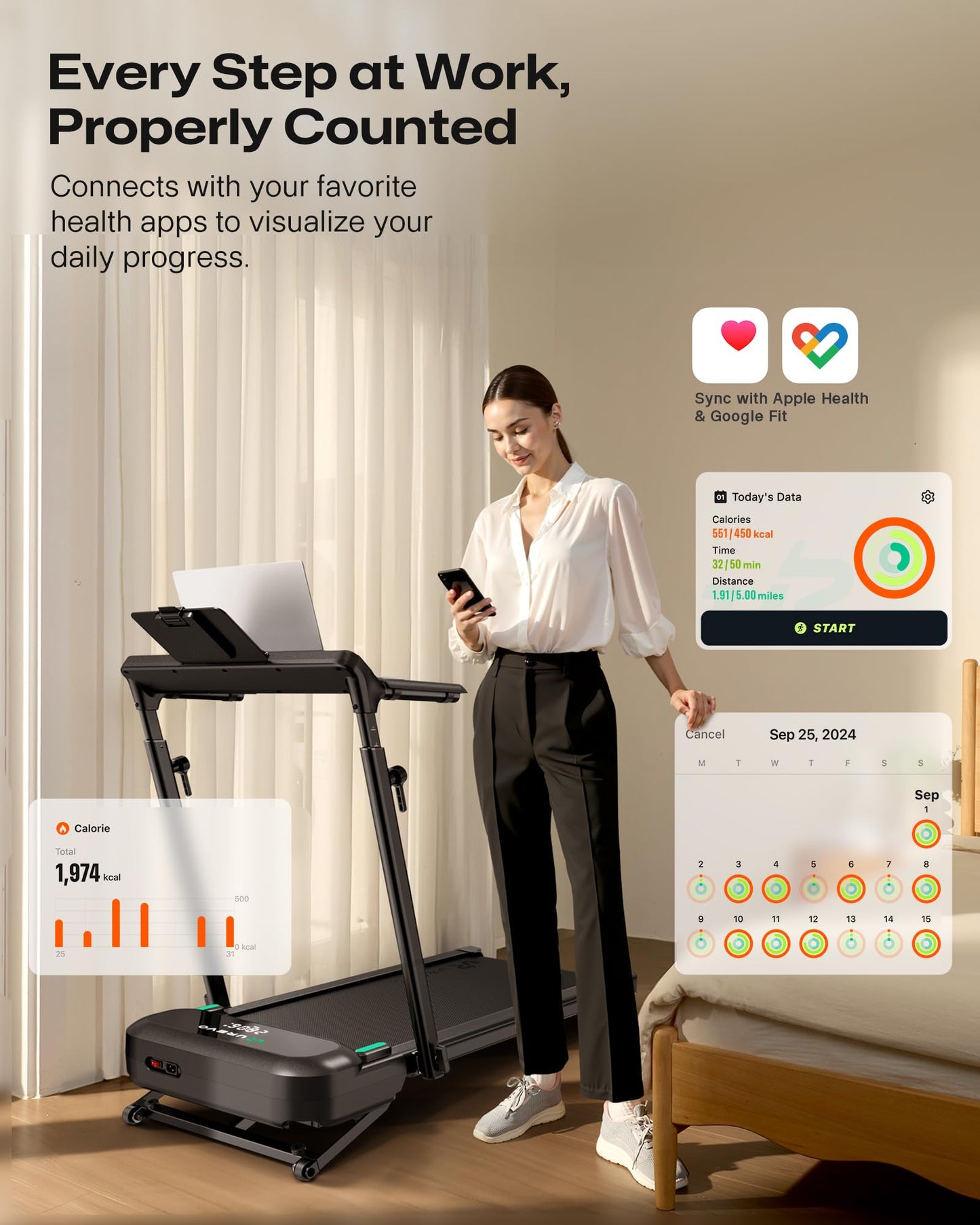 UREVO Foldimix 5L Treadmill with Multifunctional Desk, 9% Auto Incline Walking Pad for Home Office, Quiet 3.0HP Dual, 14-Point Shock Absorption, Folding Running Machine for Laptop/Work