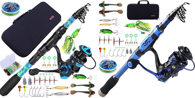 Sougayilang Fishing Rod and Reel Combos - Carbon Fiber Telescopic Fishing Pole - Spinning Reel 12 +1 BB with Carrying Case...
