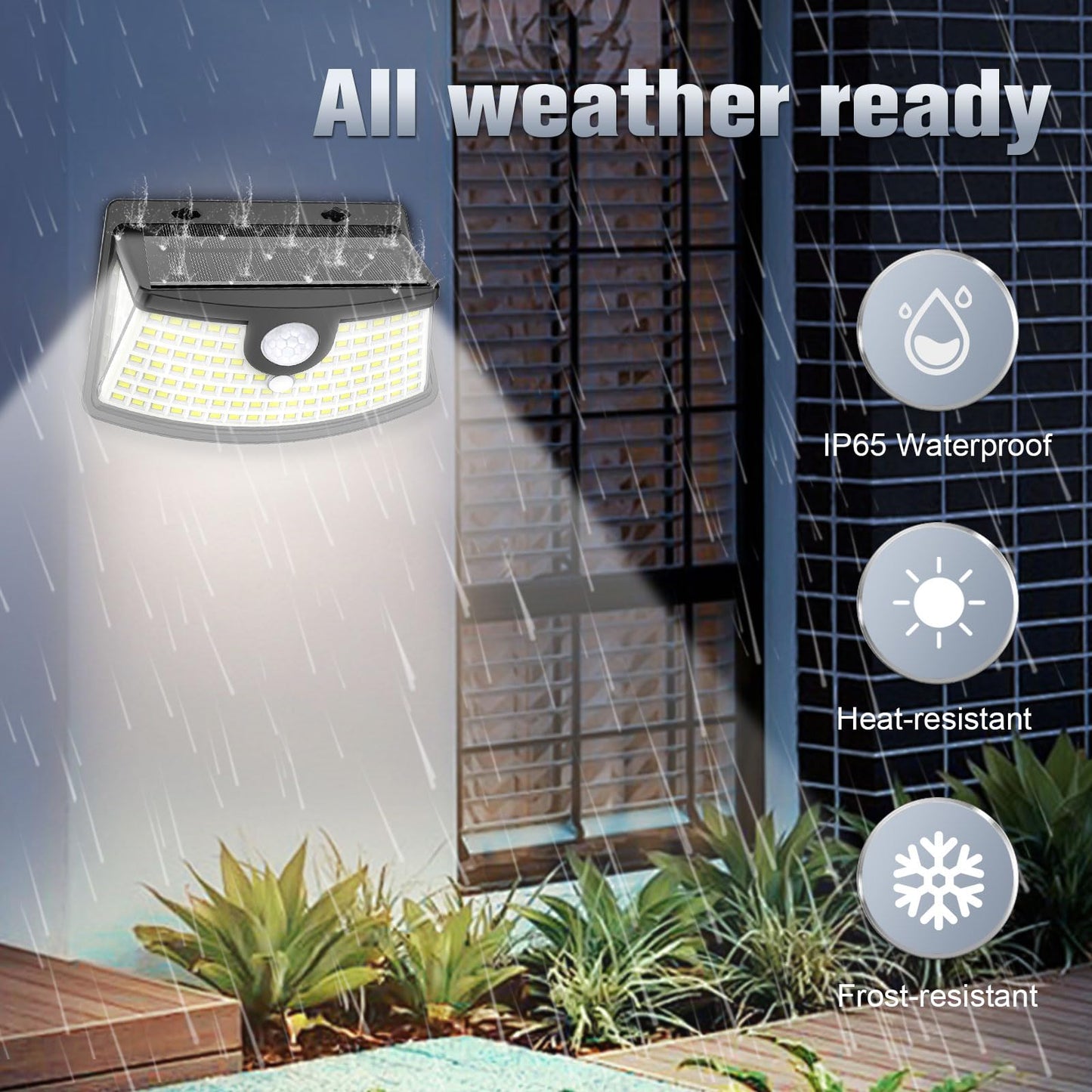 Aootek New Solar Motion Sensor Lights 120 LEDs with Lights Reflector,270° Wide Angle, IP65 Waterproof, Step Lights for Front Door, Yard, Garage, Deck (Black, Daylight White, 4-Pack)