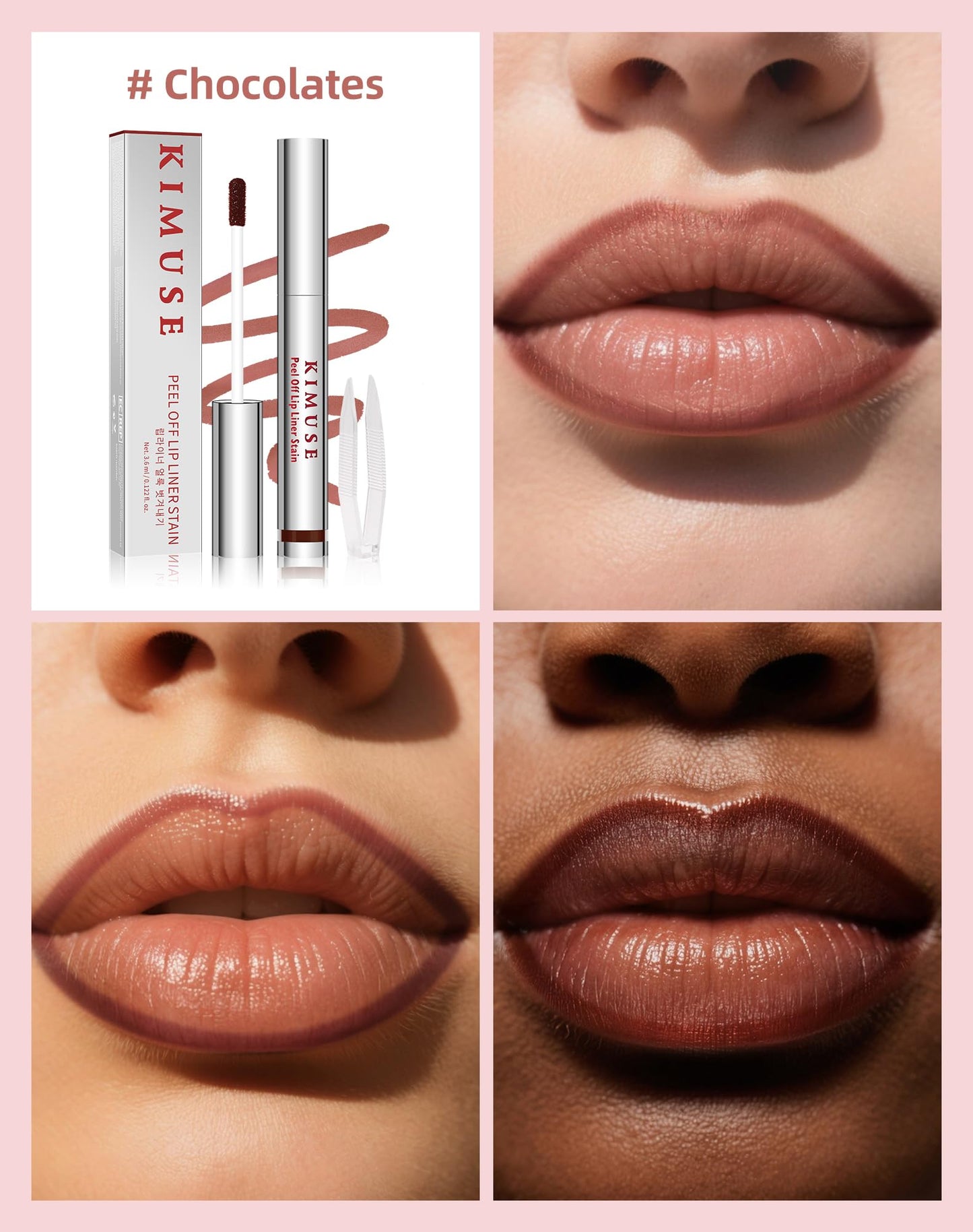 KIMUSE Peel Off Lip Stain, Long Lasting Lip Stain Peel Off with Tweezer, Waterproof Lip Liner Stain, Transfer-Proof, Highly Pigm
