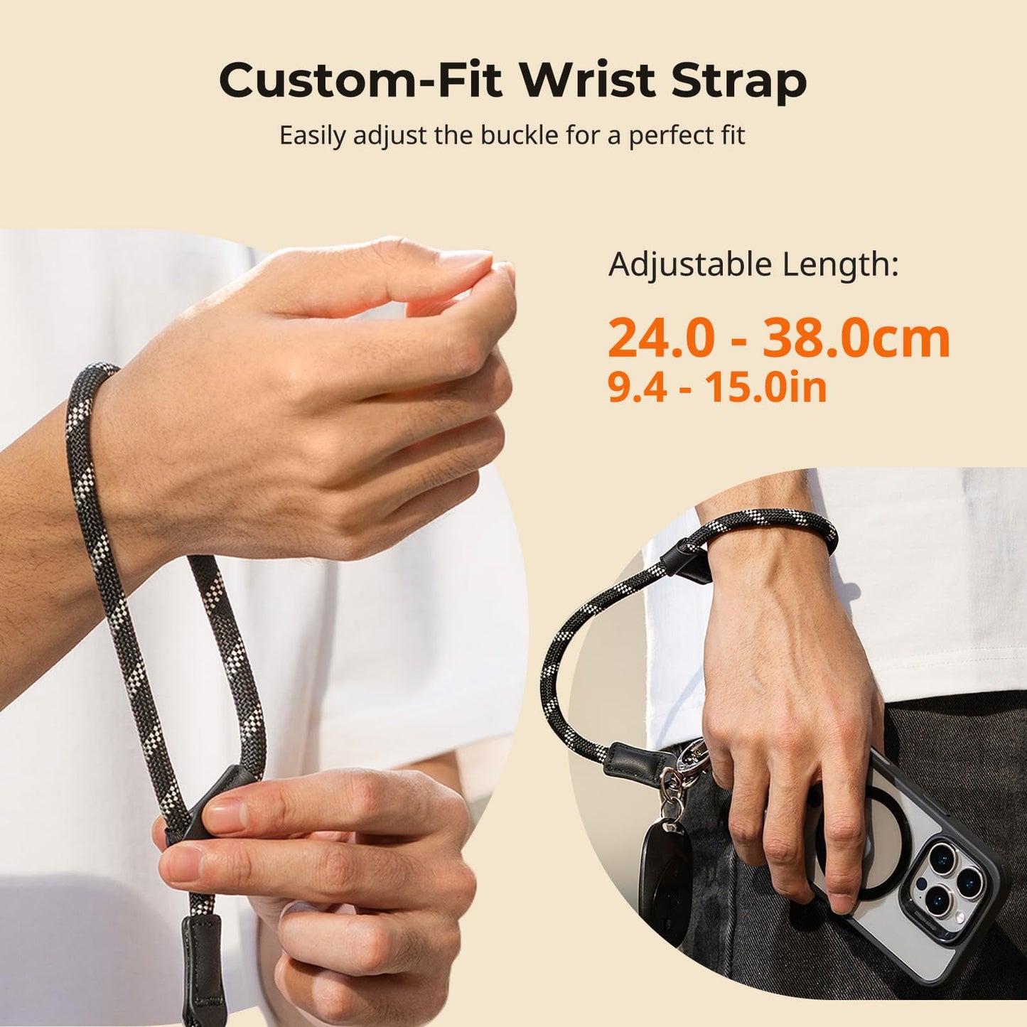 Smallrig Adjustable Phone Wrist Strap, 38Cm Leather & Nylon Wrist Strap For Smartphones With Built-In Hook For Keys & Accessorie