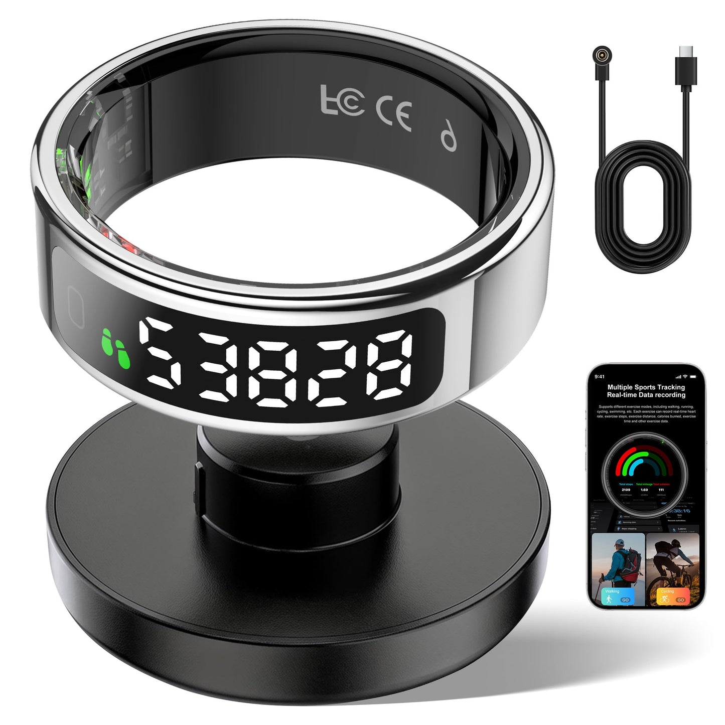 Smart Ring Fitness Tracker For Men Women - Ring With Touchscreen Display For Activity, Sleep & Heart Rate Tracking, Step Counter