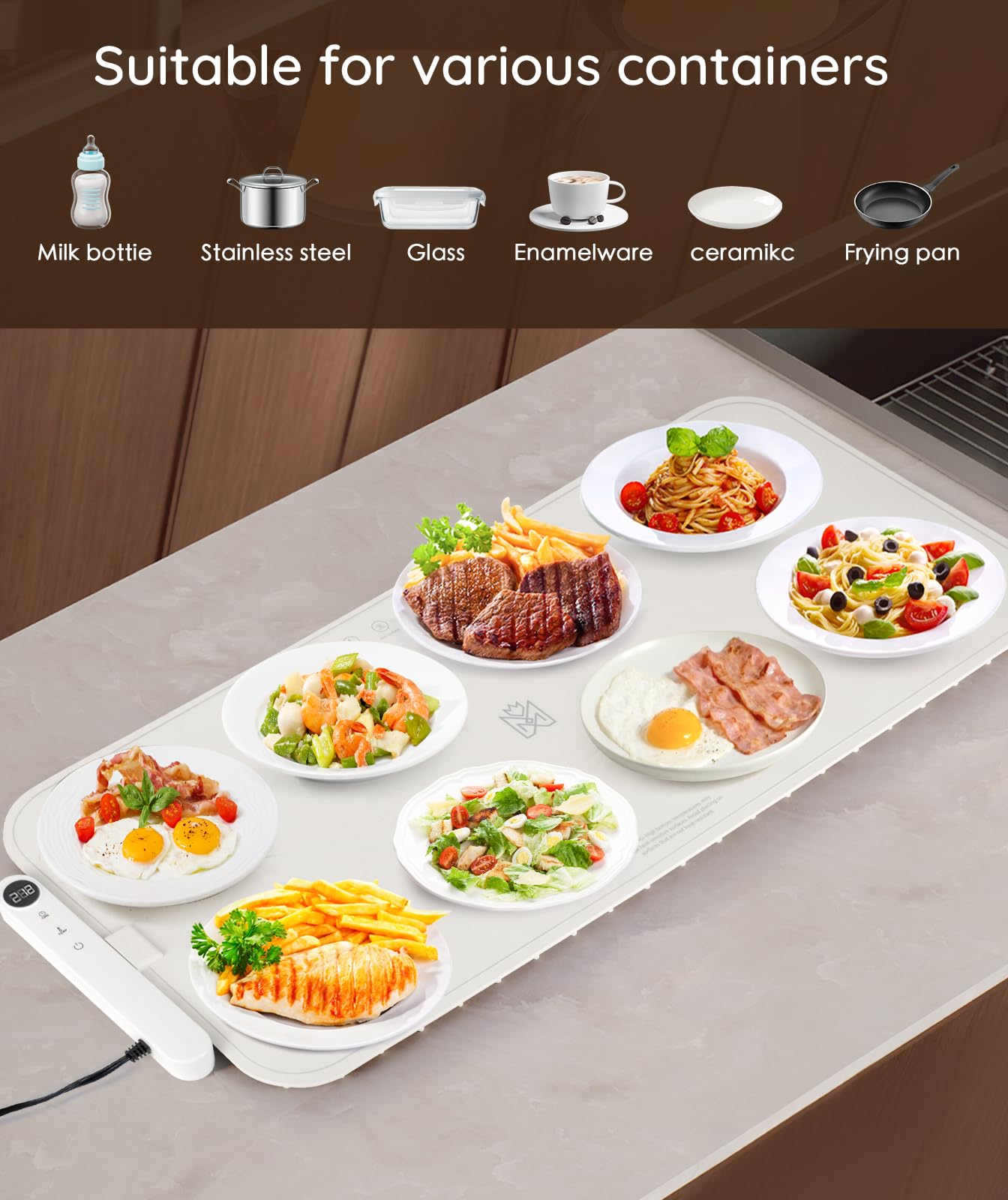 Warming Mat for Food Extra Large, MUZAMOX Graphene Warming Plate for Food with Rapid and Even Heating, Dishwasher-Safe Silicone Food Warming Mats for Countertop and Buffets Party - Gray, 36" x 16"