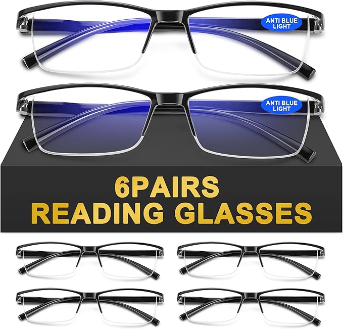 AIMISUV 6Pack Reading Glasses Men,Spring Hinge Blue Light Blocking Readers,Anti Eyestrain Computer Magnifying Eyeglasses