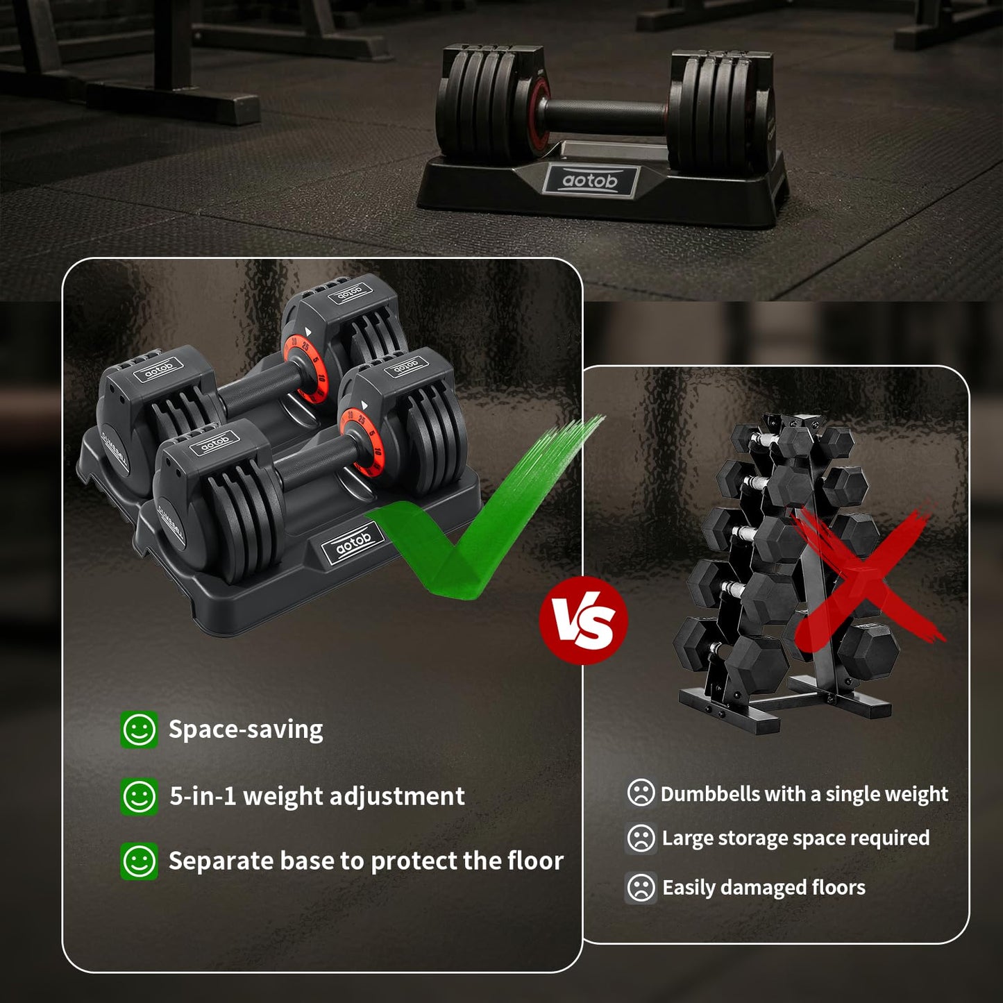 AOTOB 25 lbs (Pair) Adjustable Dumbbell Set, Dumbbells Adjusted Weight with Anti-Slip Fast Adjust Turning Handle, Dumbbel Sets Adjusting for Men and Women for Home Gym Exercise