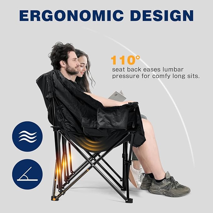 apollo walker Heated Double Camping Chair - Extra Wide Heavy Duty 600lbs Camping Couch with Adjustable Heating, Dual Cup Holder & Carry Bag, Loveseat Camping Chair for Outdoor, Lawn, Park