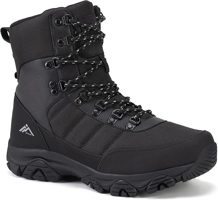 CC-Los Men's Snow Boots | Winter Waterproof Hiking Boot | Segmented Insulation Warm Fur Lined | Black Size 7-13