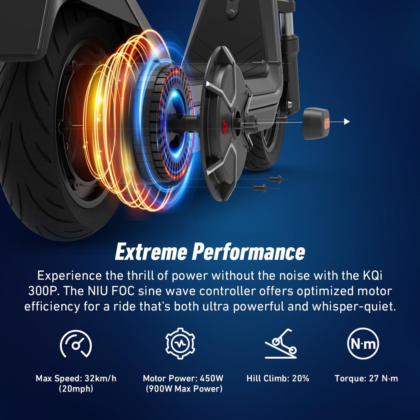 NIU 300P Electric Scooter, All-Terrain Suspension 900W Max Power 30 Miles Range, 20MPH Max Speed Triple Braking, 10.5'' Tubeless Pneumatic Tires, Portable & Foldable Design, UL Certified