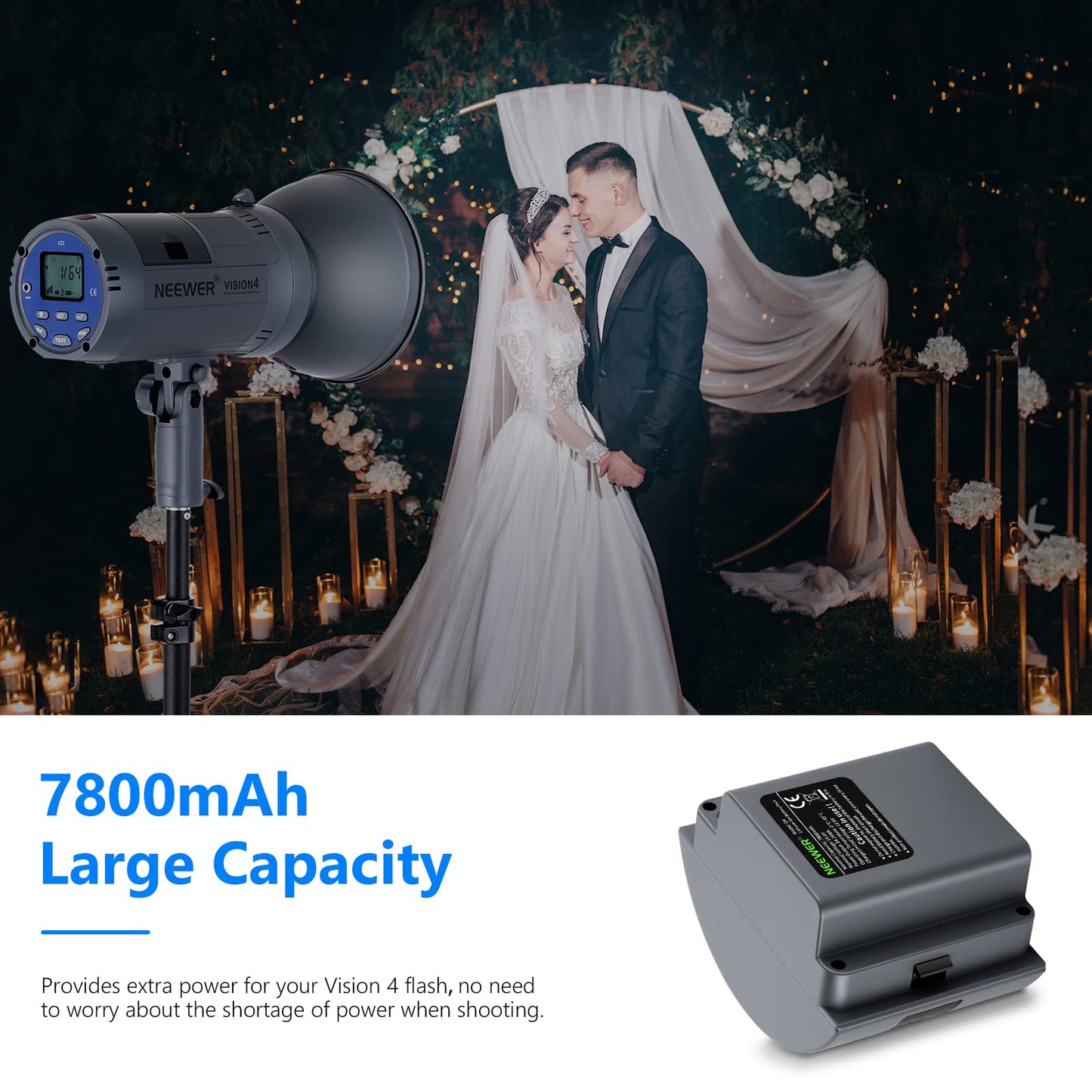 Neewer Li-Ion Battery High Capacity Rechargeable Flash Spare Battery For Q300, Vision 4, Ml300 Outdoor Studio Flash Strobe