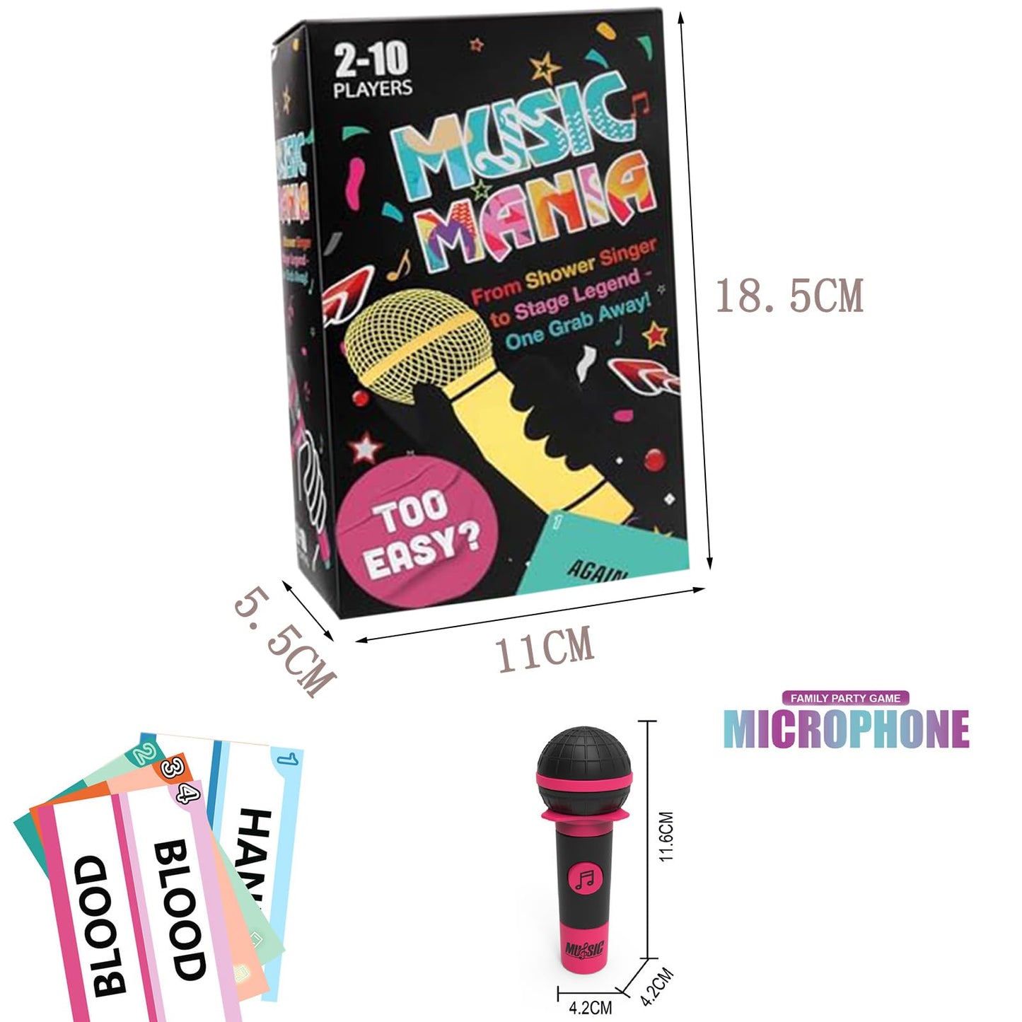 JSQJPSB Grab Seize Mic Game, Grab Mic Music Party Games Fast-Paced Music Card Games for 2-10 Players 125 Lyrics Cards for Date Nights Adult and Family Games
