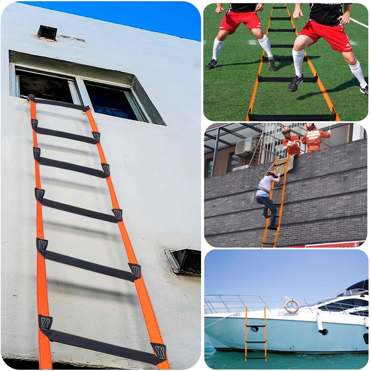 FKNGS Fire Escape Ladder, 32.8 Feet Emergency Fire Ladder, 3-5 Story Homes Reusable Safety Rope Ladder for Kids and Adults