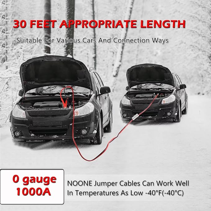 NOONE 0 Gauge 30 FT Heavy Duty Jumper Cables - 1000Amp Quick Connect Automotive Booster Jumper Cables for Car, SUV and Trucks Battery - Jumper Cables Kit with Gloves, Goggles in Carry Bag