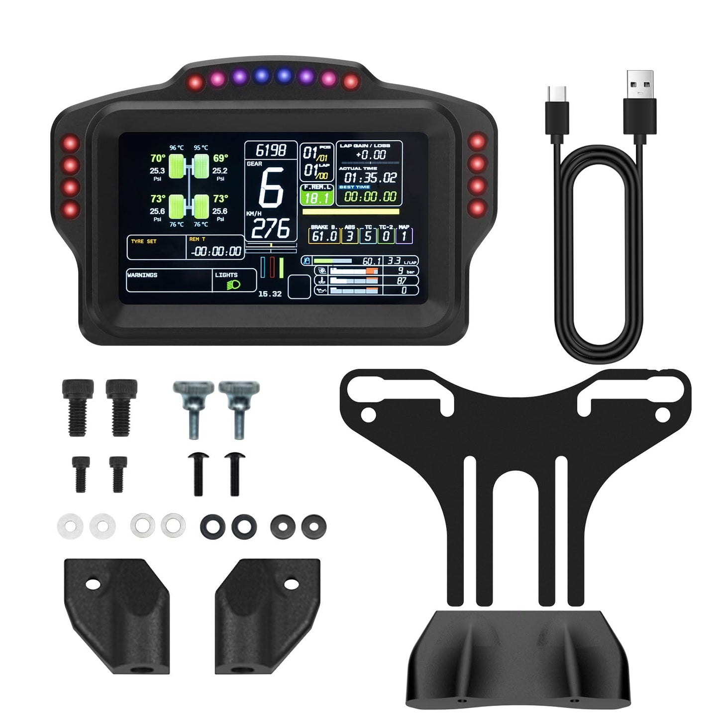 DV480 Pro V5 SimRacing Dashboard-DDU-Display Sim Racing Dash with 5" Screen & 16 RGB LEDs for Simulation Racing Games Accessories include Bracket for Wheel Base, Compatible with all DD bases