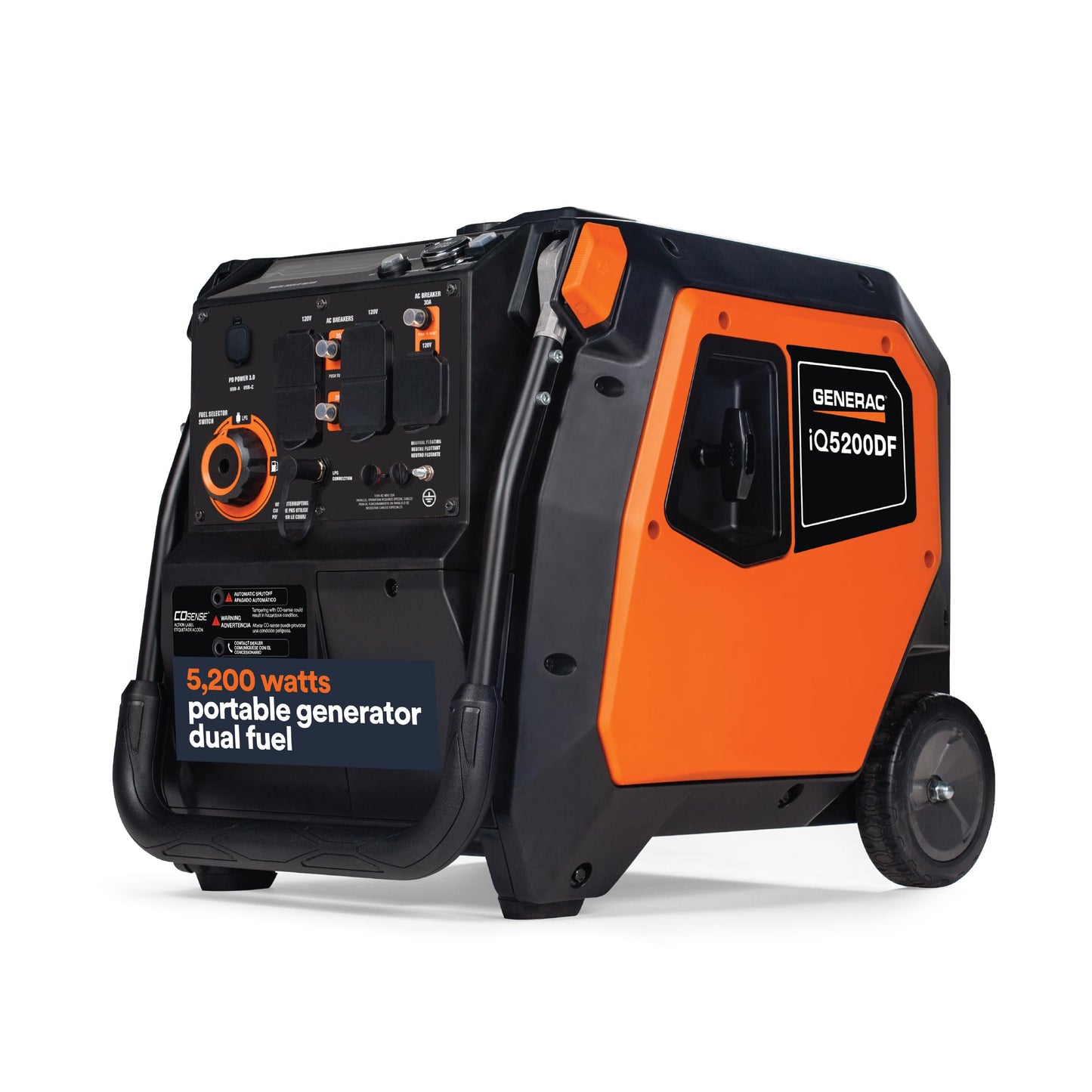 Generac 5,200-Watt Dual-Fuel Portable Inverter Generator - Gas And Propane Compatible - Quiet Operation - Produces Clean, Stable