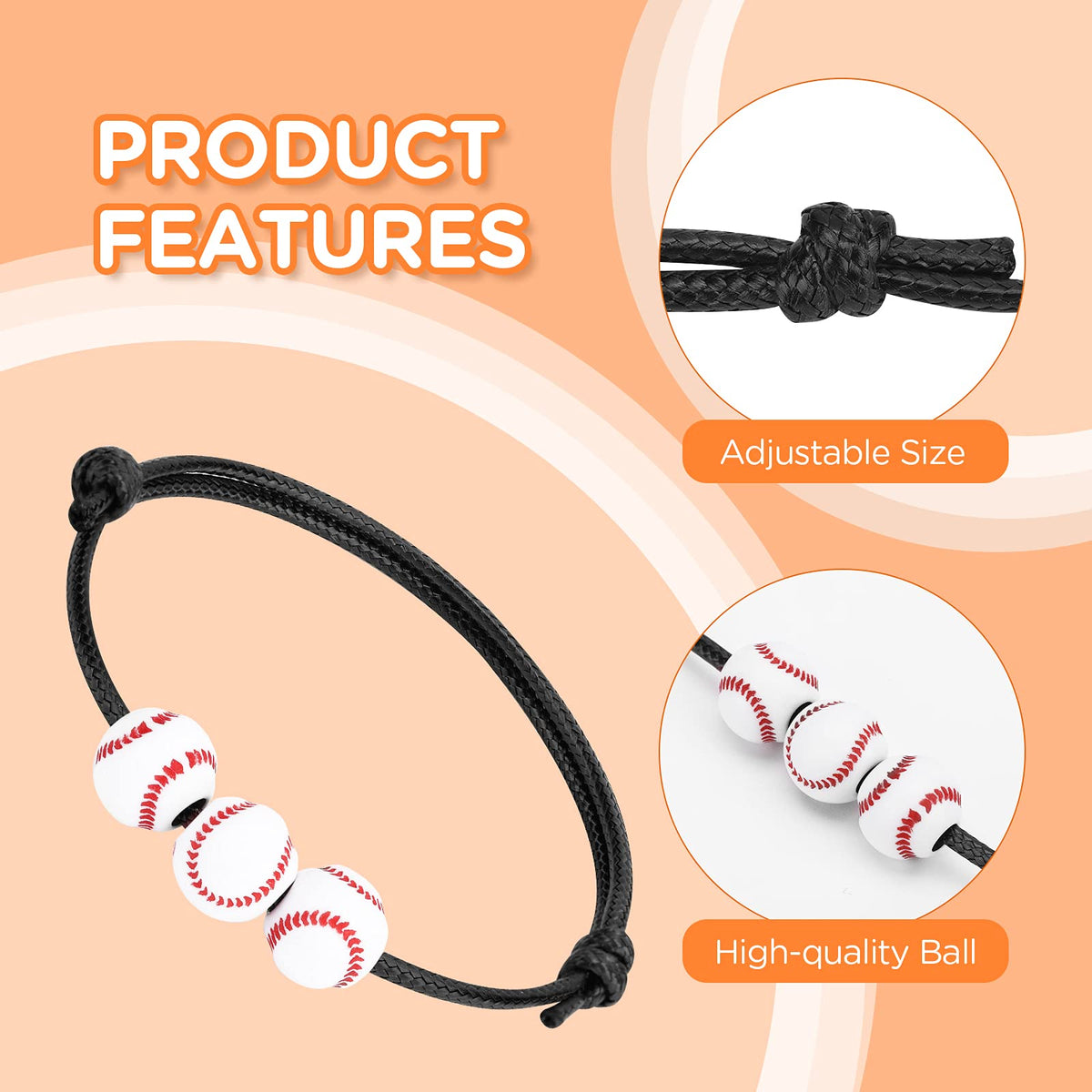 20Pcs Baseball Party Favors Baseball Charm Bracelets Wristbands Baseball Beads Bracelet Adjustable Baseball Favor Decorations Sp