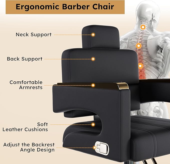 Heavy Duty Barber Chair for Hair Stylist,Professional Hair Salon Stool with Footrest,Adjustable Seat Height 34-40" Barber Beauty Equipment for Hair Stylist Spa Shampoo