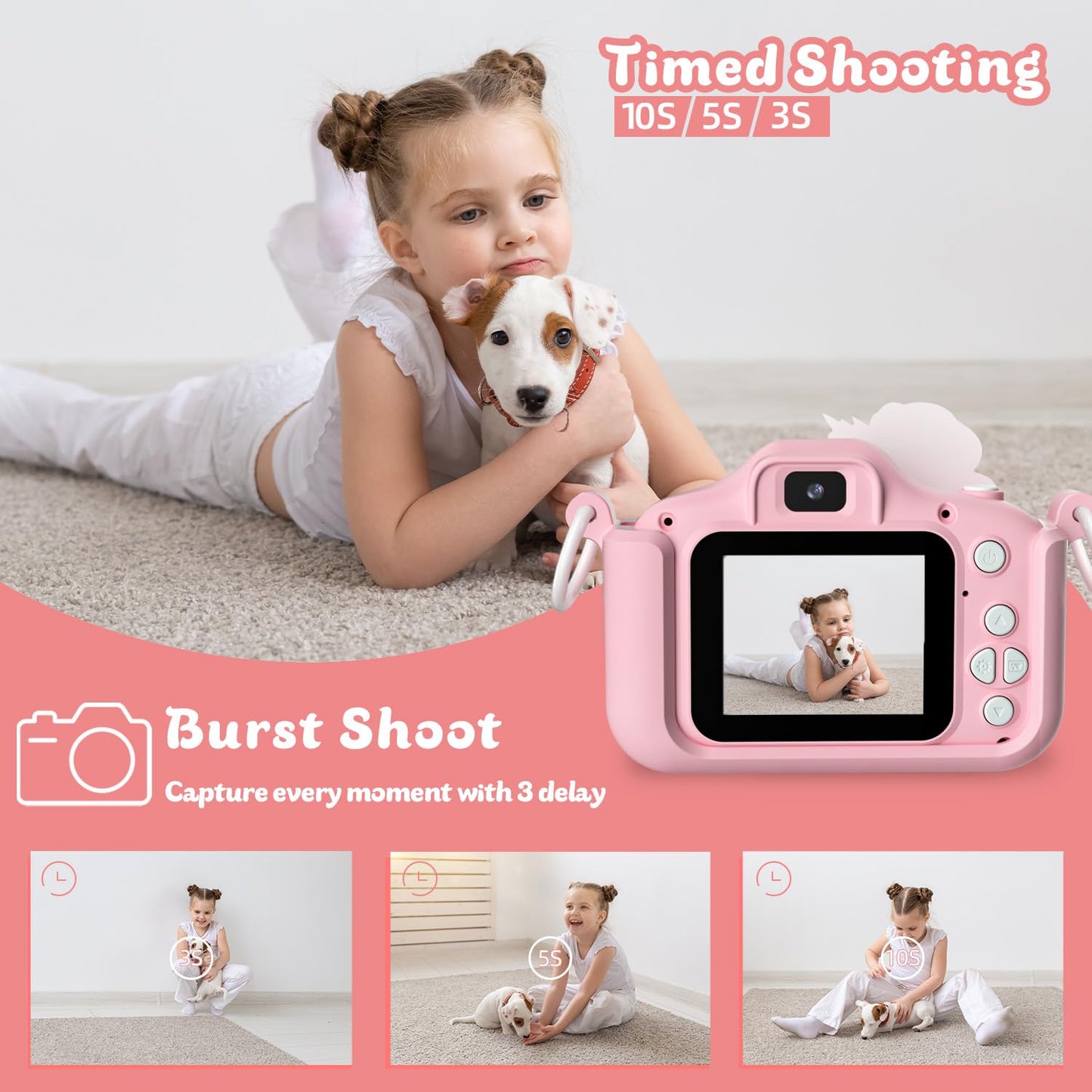 Kids Camera Toys for 3-12 Year Old Girls Boys,Children Digital Video Camcorder Camera, Upgrade Kids Selfie Camera, HD Kids Digital Video Cameras for Toddler with Cartoon Soft Silicone Cover