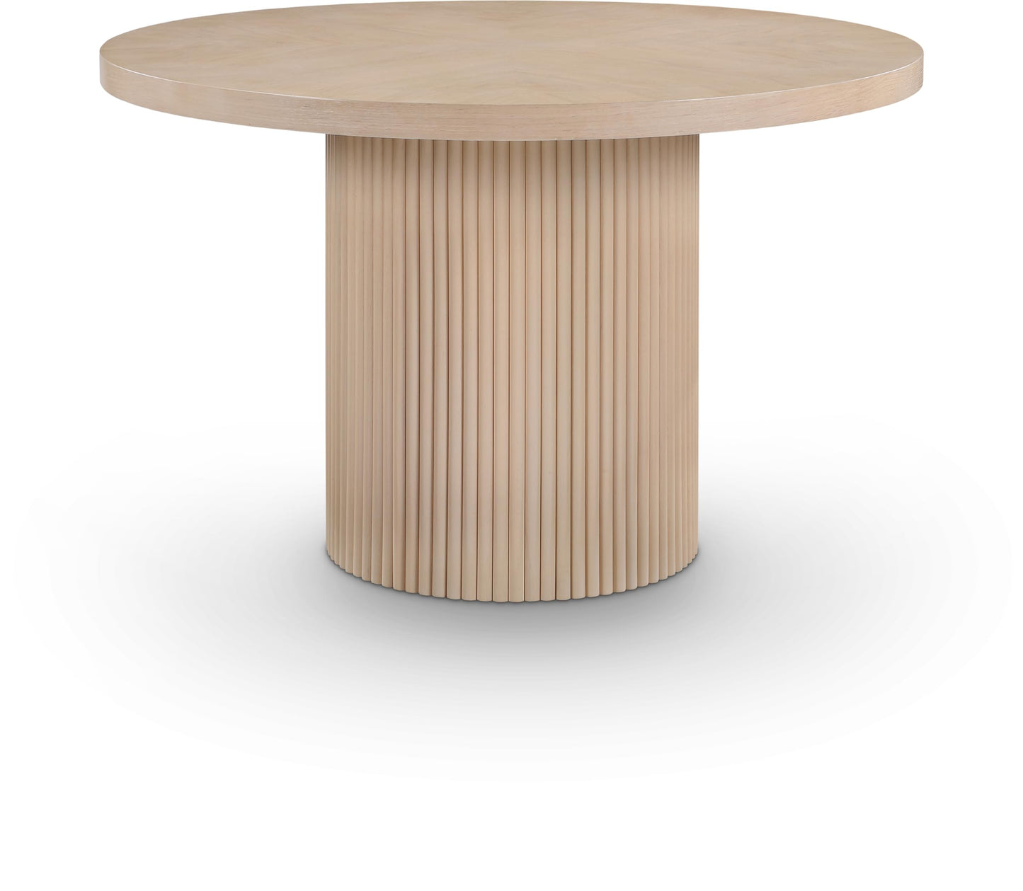 Meridian Furniture 728Oak-T Belinda Collection Mid-Century Modern Dining Table, Solid Wood Base, Natural Finish Oak Wood Veneer MDF Top, Round Top, Fluted Base, 48" W x 48" D x 31" H, Oak