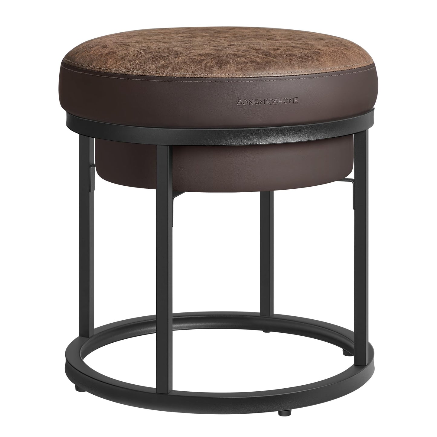 SONGMICS HOME LUIZ Collection - Ottoman Footstool, Round Ottoman, Vanity Chair Stool, Footrest, Reversible Top, Side Table, Max. Load 660 lb, Bedroom Living Room Entryway, Walnut Brown ULOM080K01