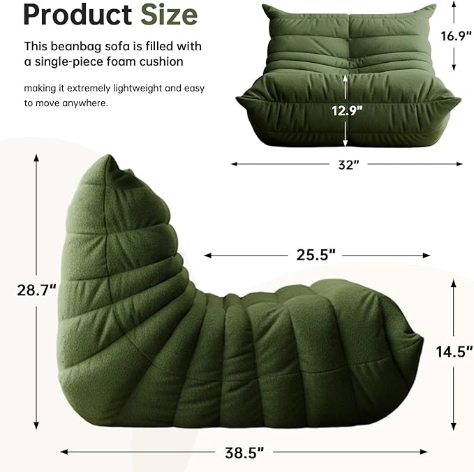 Selyteramy Oversized Bean Bag Chairs for Adults, Giant Beanbag Chair with Memory Foam, Comfy Lounge Chair Lazy Sofa for Apartment, Living Room, Bedroom, Office(Teddy Fabric)