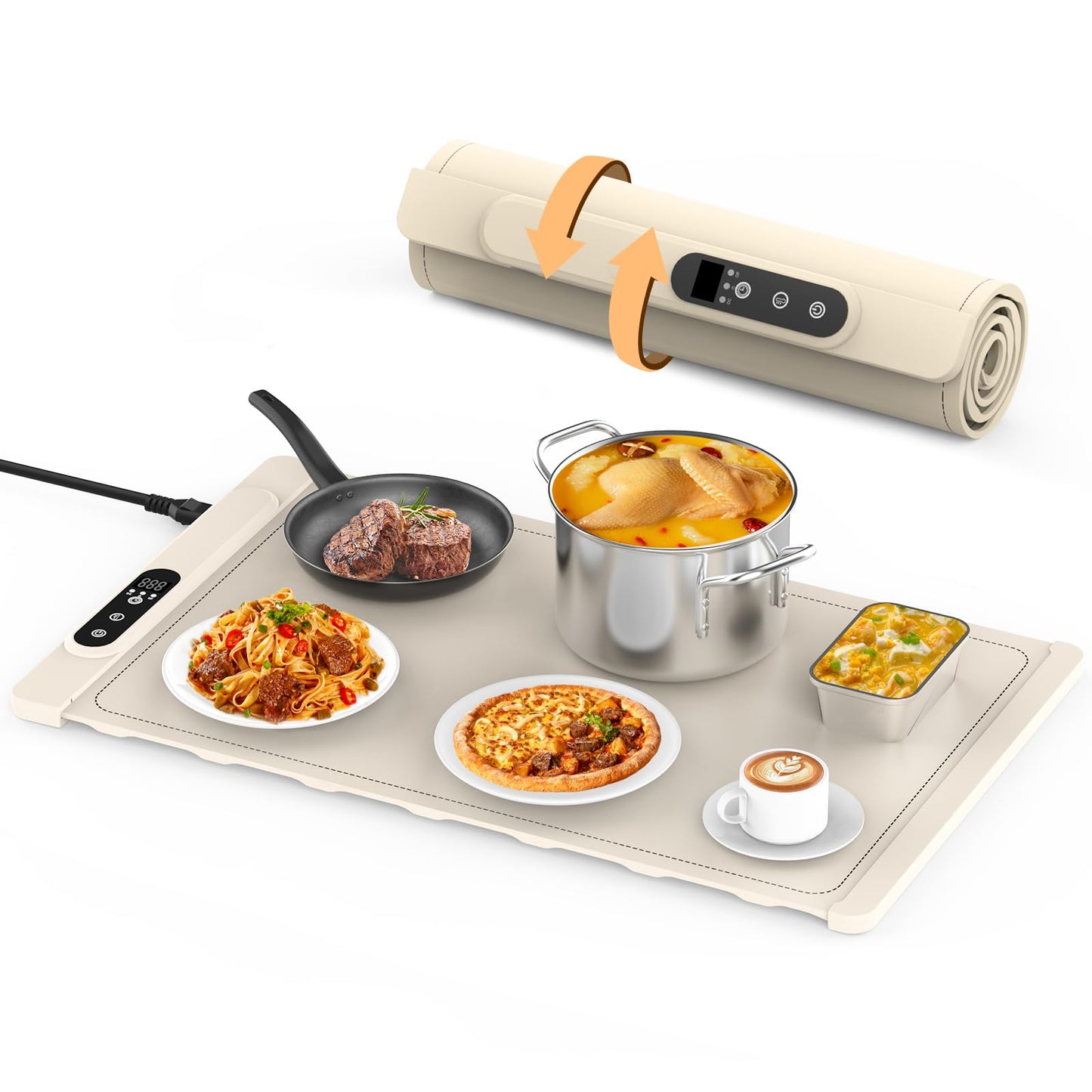Food Warming Mat,Fast Heating Silicone Electric Warming Tray with 6 Temperature Levels & 7 Timer Settings,Food Warmers for Parties Buffet,Portable Warming Mat for Food，24 x 15 Inches Premium Silicone