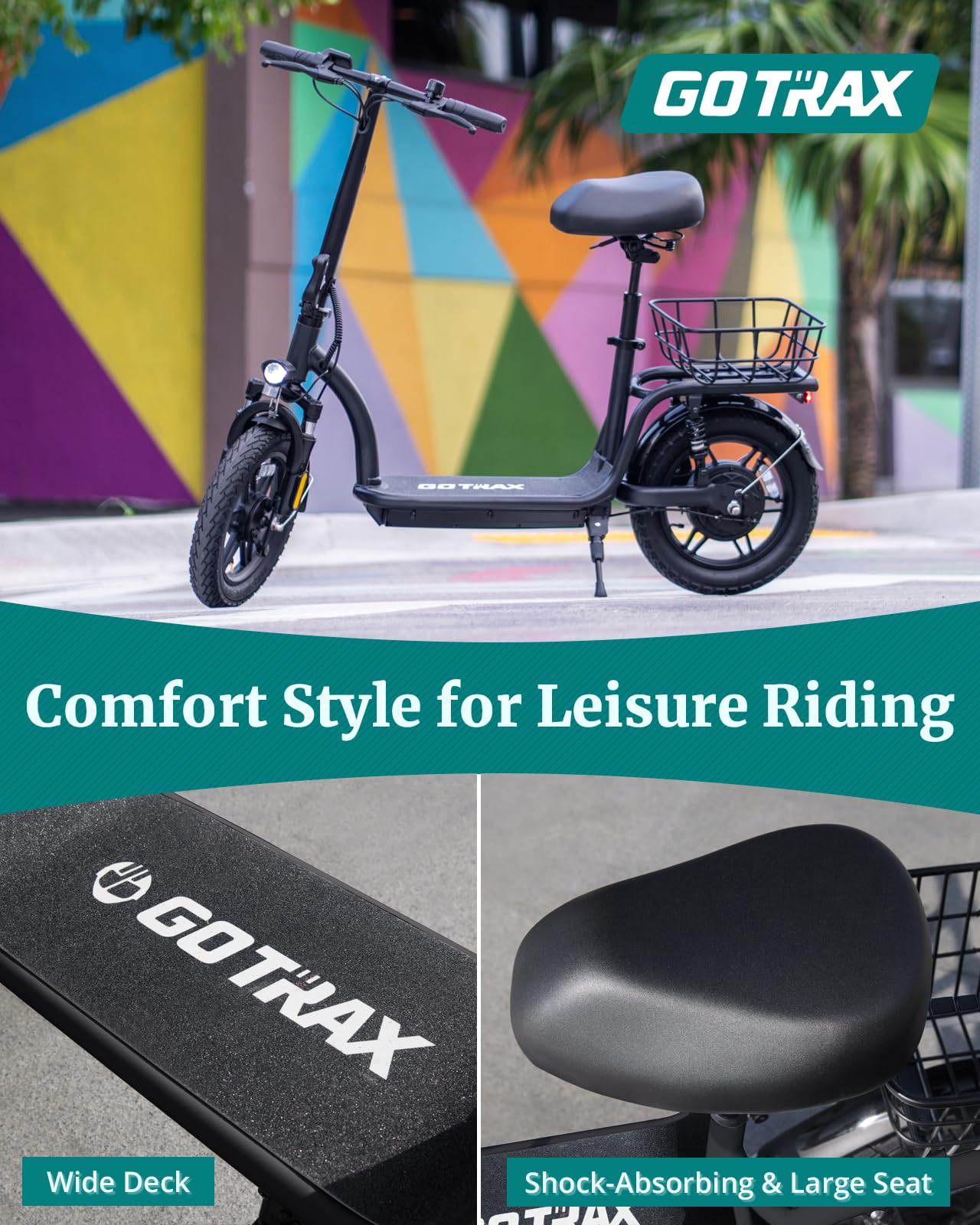Gotrax FLEX ULTRA Electric Scooter with Seat for Adult, 25 Miles Range &20Mph Power by 500W Motor, 14" Pneumatic Tire and Comfortable & Height Adujustable, Wider Deck & Carry Basket for Commuting