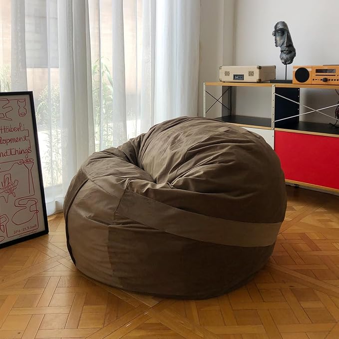 YuppieLife Large Foam Filled Bean Bag Chairs for Kids Teenagers Adults Living Room Gaming Relaxing 4F Machine Washable Lazy Sofa（Brown