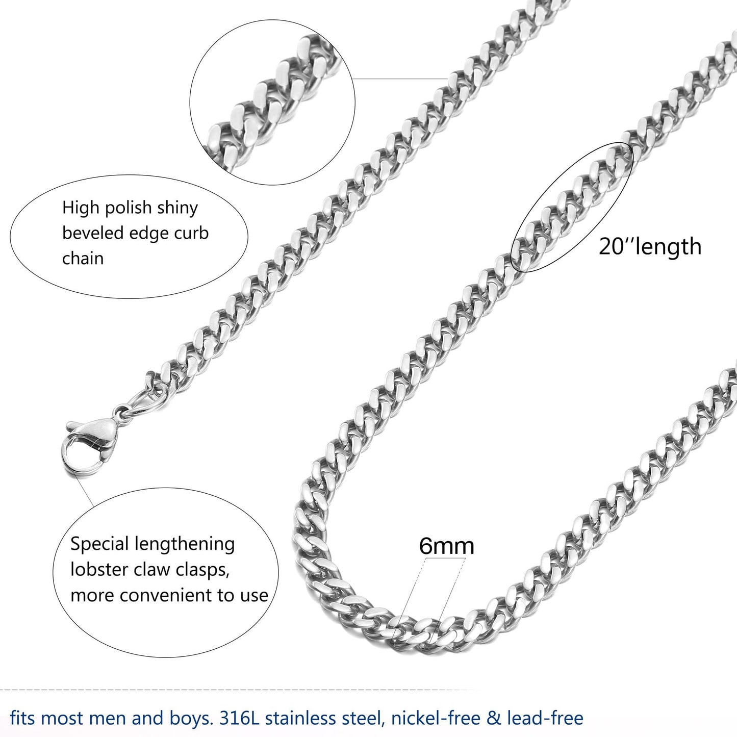 Ieftop Gifts for Men - Men's Gift Necklace, Stainless Steel Silver Cuban Chain Jewelry Birthday Valentines Gifts for Men Valentines Birthday Gift Chain for Mens Jewelry