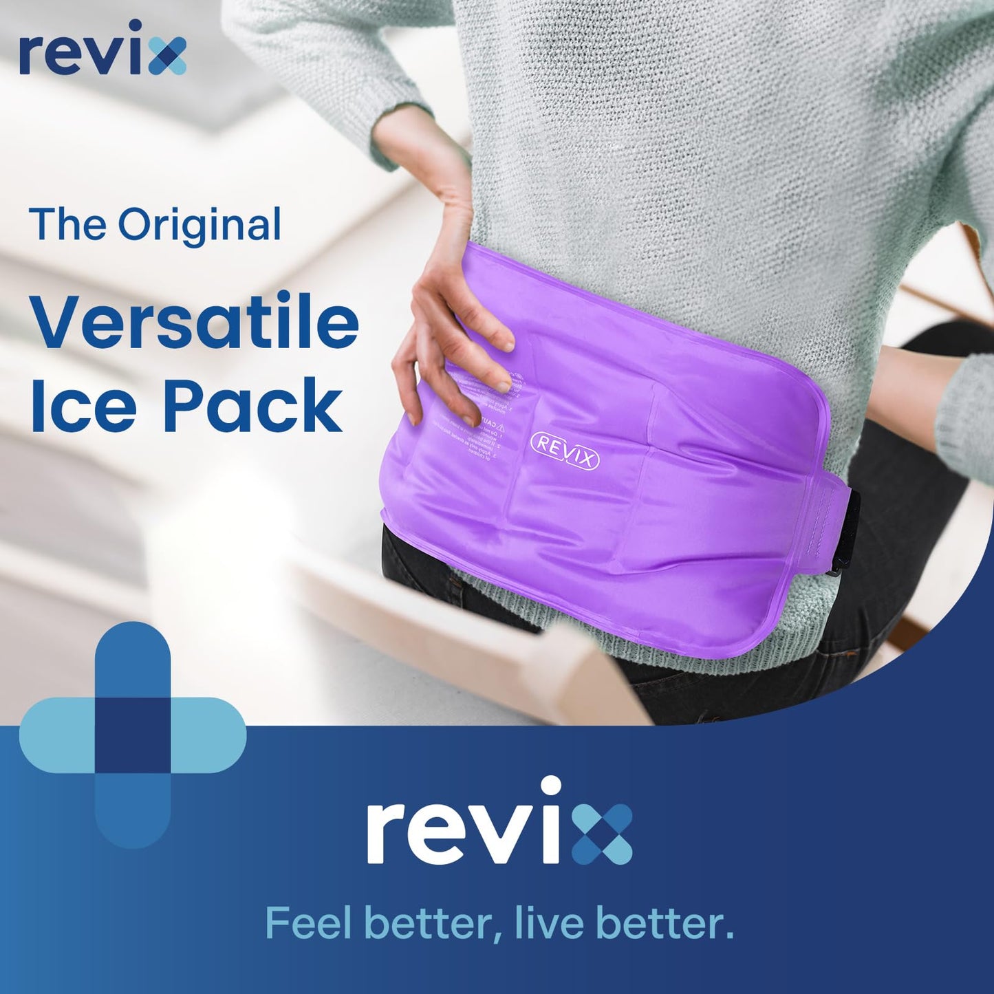 REVIX Ice Packs for Injuries Reusable Gel for Back, 16 × 9 ", Flexible Gel Cold Pack for Shoulder, Lower Back, Thigh, Arm, Cold Compress Therapy Cooling Pad with Strap