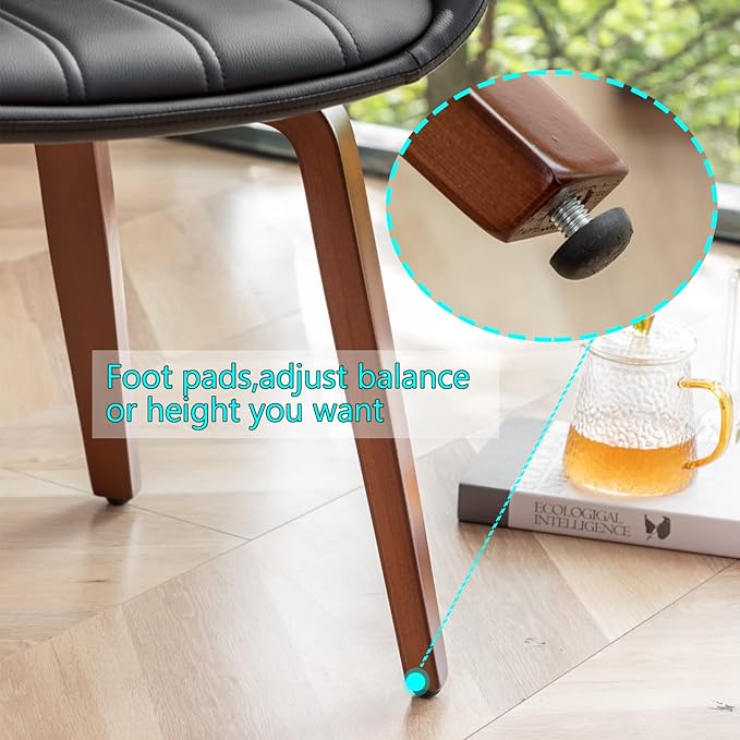 YOUUGIOR Mid Century Modern Faux Leather Upholstered Dining Chairs,Armless Accent Chairs with Sturdy Natural Wood Legs,Bamboo Backrest Support for Kitchen&Dining Room Chairs(1PCS,Black)
