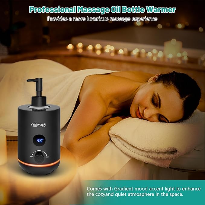 Massage Oil Warmer Bottle Professional Electric Lotion Digital Heater for SPA, Portable Oil Warmer Heated Cream for Beauty Salon Home, with Gradient Atmosphere Lamp, ℃/℉ Switchable Display
