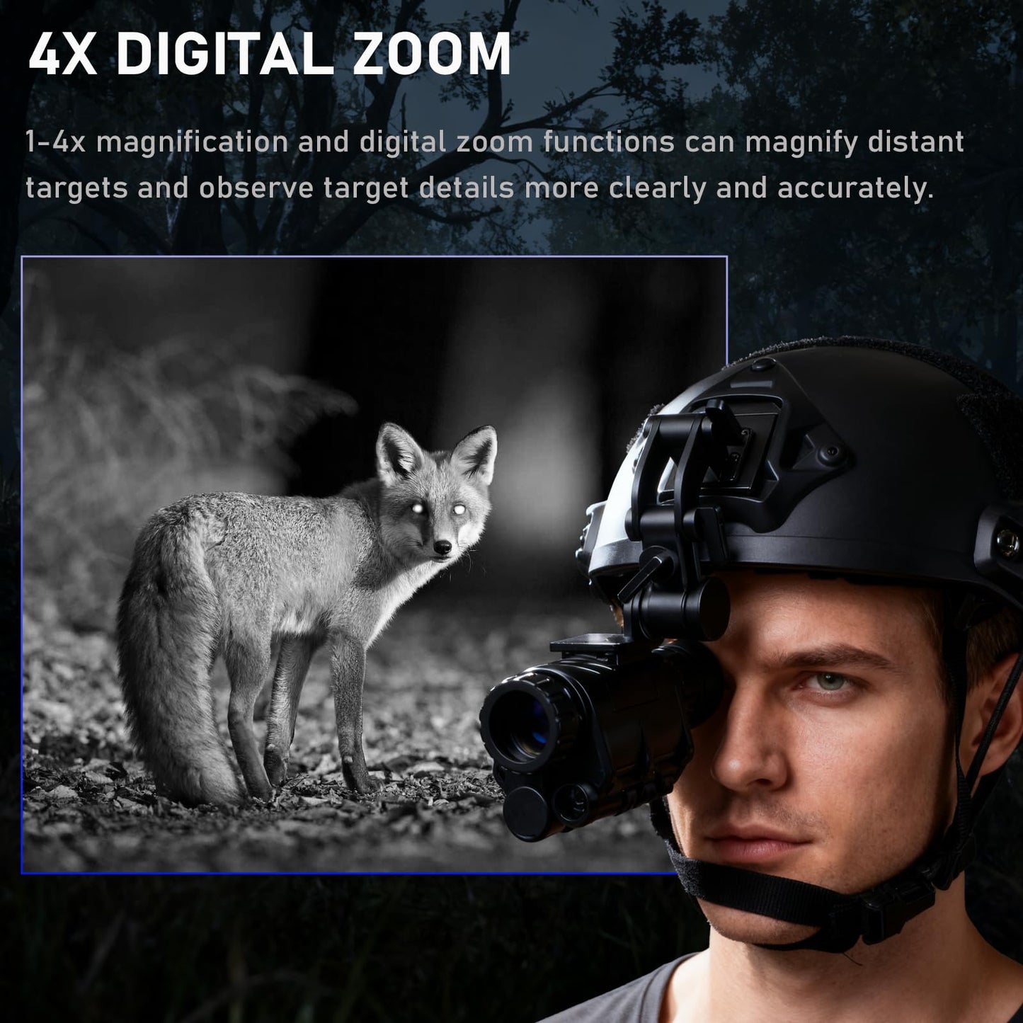 TRV Digital 4X Zoom Night Vision Monocular - Waterproof 2K Night Vision Goggles Head Mounted, for Hunting Wildlife Outdoor Adventures and Camping