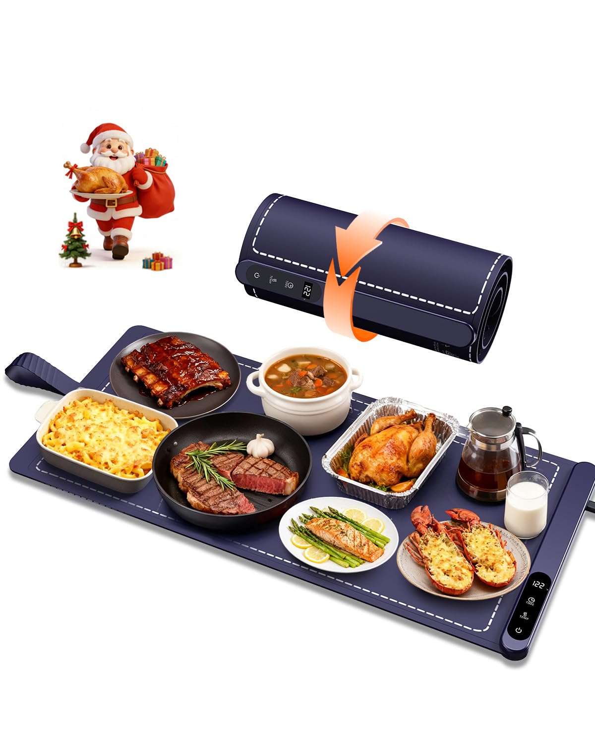 Extra Large Food Warming Mat for Buffet,5s Full Surface Heating,Electric Warming Tray with 3m Power Cord,Roll Up Warming mat for Food,6 Level Adjustable TEM&6H Timer,Auto-Off (Blue, 35.8"×15.8"×0.9")