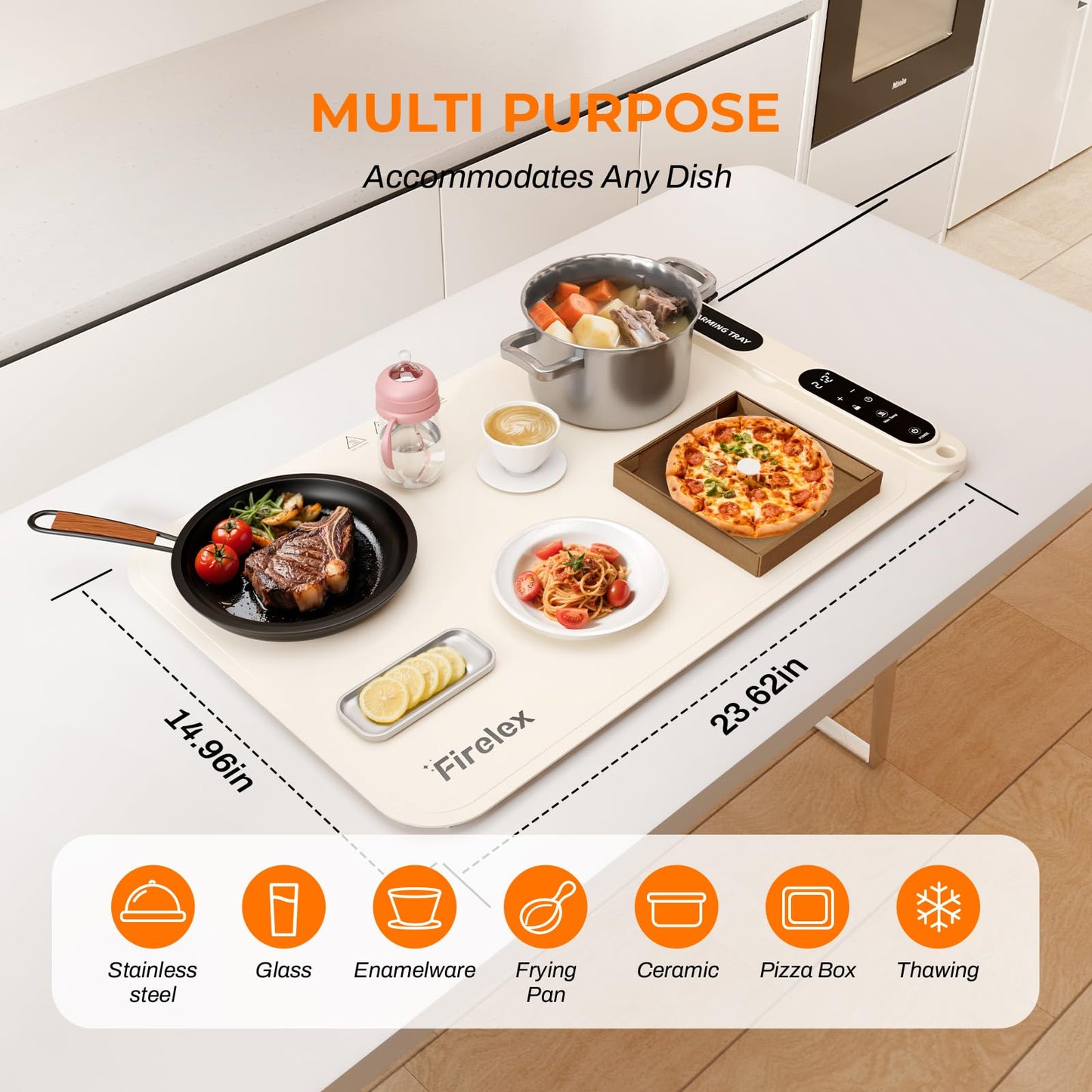 Firelex Food Warming Mat for Buffet, Silicone Food Warming Mat with Timer & 7-Temp Settings, 8s Fast Heat, keep food warm for Party, Events, home dinners, Thanksgiving & Christmas Gift, White