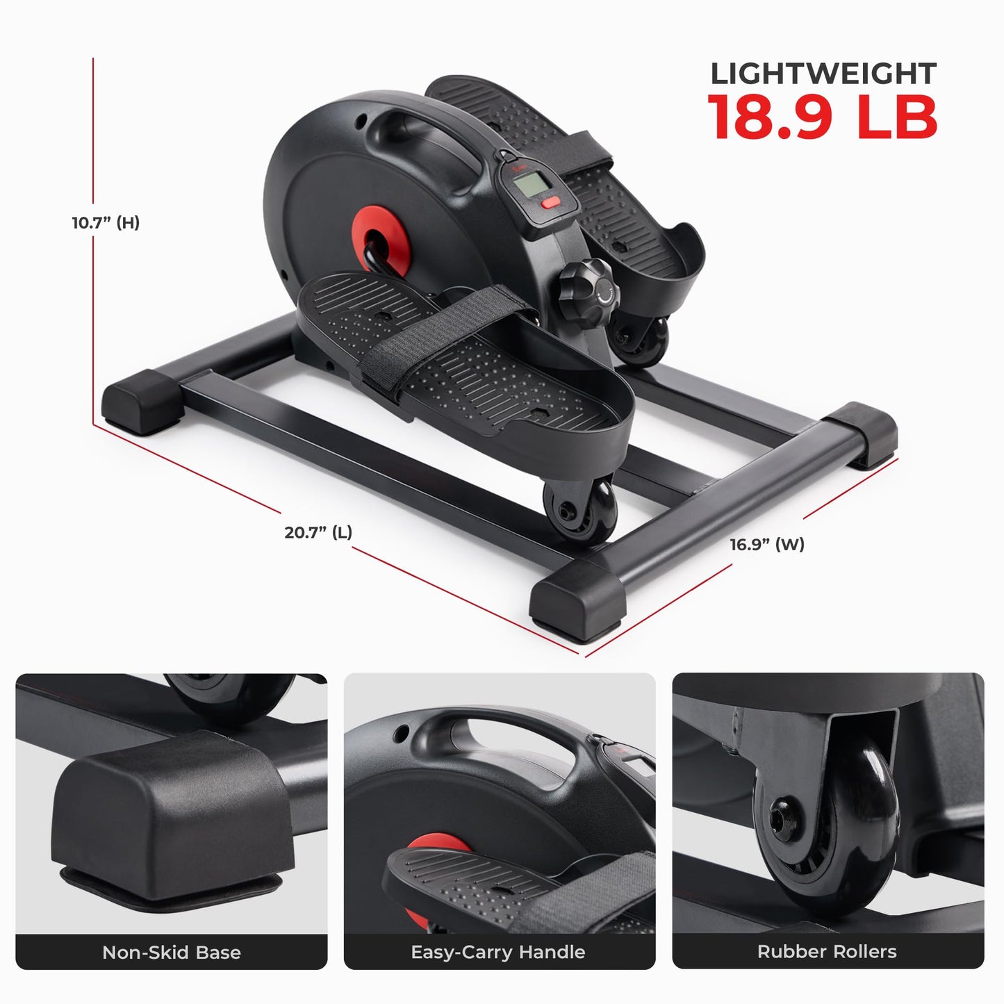 Sunny Health & Fitness Smart Under-Desk Elliptical Trainer, Mini Pedal Equipment for Senior Low-Profile Workout, Cycle Cardio Training at Home/Office, Free SunnyFit App Bluetooth Connect - SF-E324029