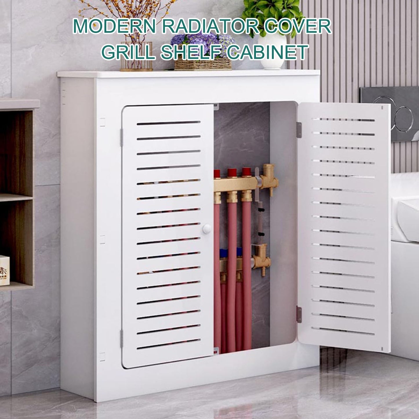 Modern Home Radiator Cover, Heating Cabinet Shelf, Radiator Cover Cabinet Shelf with 2 Doors, Easy Installation, Shields Pipes, Easy to Clean for Home Living Room Bedroom(50*60*20cm/19.7*23.6*7.9in)