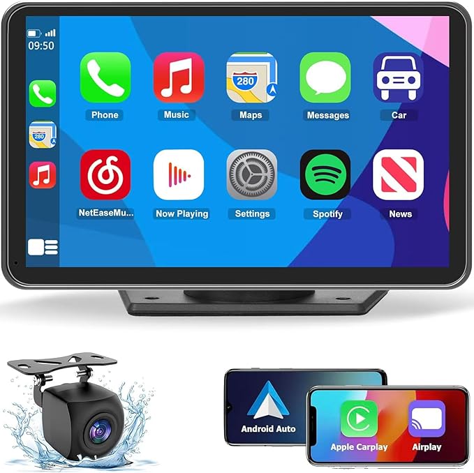 Wireless CarPlay Screen for Car, 7" HD Portable Stereo Touchscreen with Apple CarPlay & Android Auto, CarPlay Screen with ...