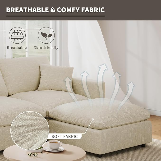 Cloud Couch Modular Sectional Sofa for Living Room, Convertible Upholstered Comfy Couches Deep Seat Sofa Sleeper Sofa Bed, Removable & Washable Cushion Covers, Filled with Down Cotton