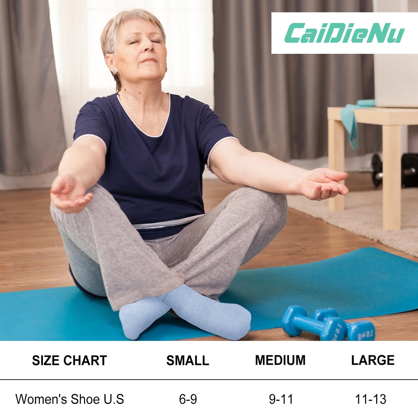 CaiDieNu Non Slip Socks for Women: Non Skid Crew Grip Socks with Gripper for Elderly Pregnant Hospital Slipper Grippy 5 Pairs Mixed Colors Medium